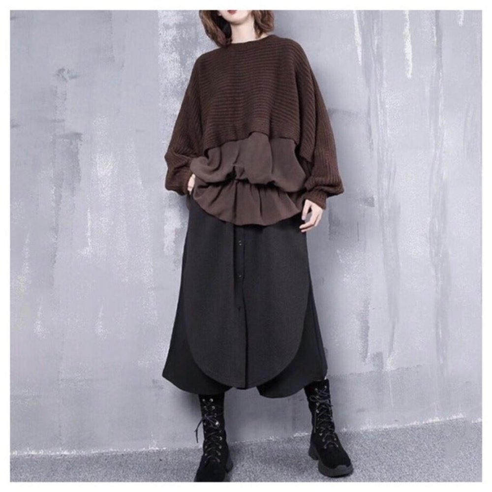 Oversize Puff Flowing Bat Wing Sweater Top One Size